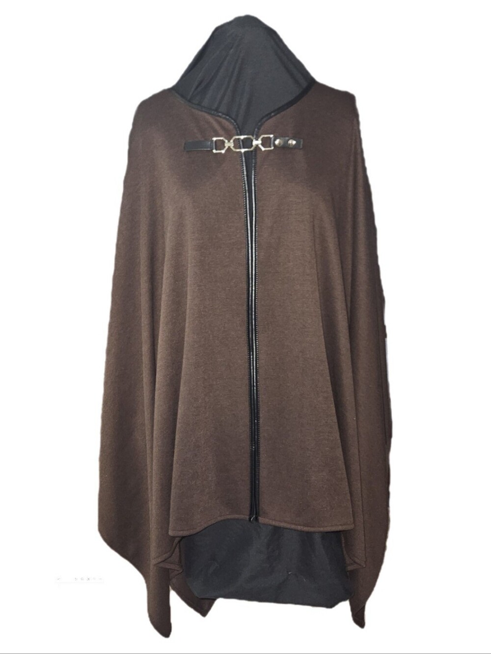SIGNATURE Brown Women"s Cape with Black Faux-Leather Piping